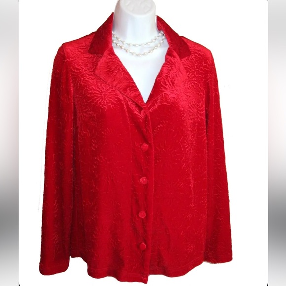 Coldwater Creek Tops - RED Blouse Stretch Velvet Shirt L